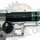 Pistón y cilindro montados en un gearbox de airsoft tras el cálculo y ajuste del AOE